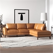 Allora Mid-Century Modern Leather Right Chaise Sectional Sofa in Tan Brown