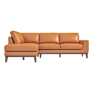 Allora Mid-Century Modern Leather Left Chaise Sectional Sofa in Tan Brown