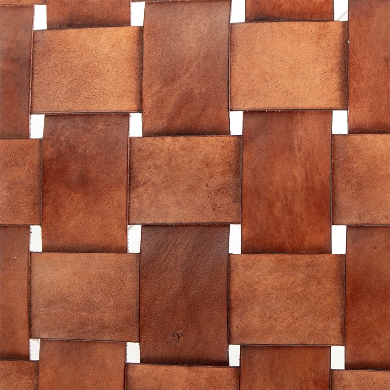 Allora Solid Teak Wood and Genuine Leather Upholstered Bench in Cognac Tan