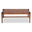 Allora Solid Teak Wood and Genuine Leather Upholstered Bench in Cognac Tan