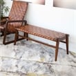 Allora Solid Teak Wood and Genuine Leather Upholstered Bench in Cognac Tan