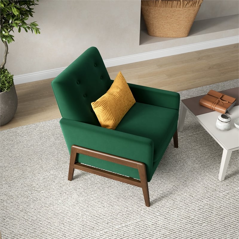 Allora Mid-Century Modern Tight Back Velvet Lounge Chair in Green