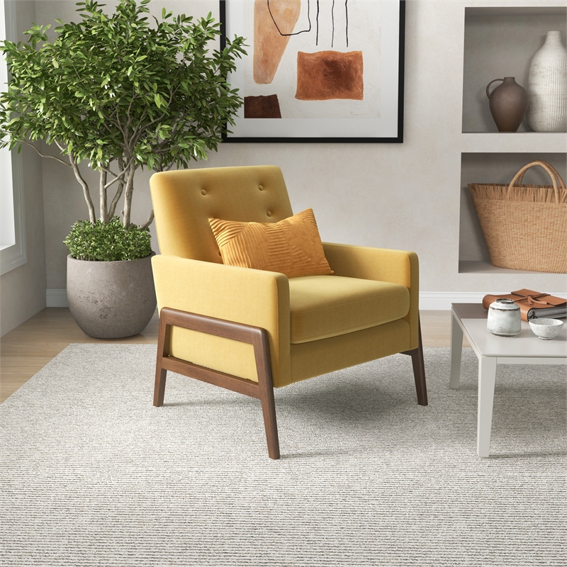 Allora Mid-Century Modern Tight Back Velvet Lounge Chair in Yellow