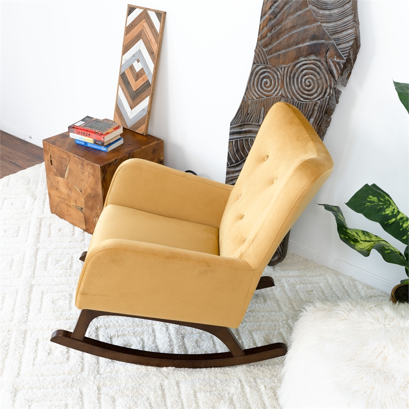 Allora Mid-Century Modern Tight Back Velvet Rocking Chair in Yellow