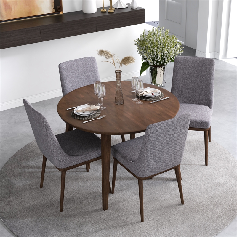 Allora 5-Piece Mid-Century Modern Dining Set with 4 Fabric Dining Chairs in Grey
