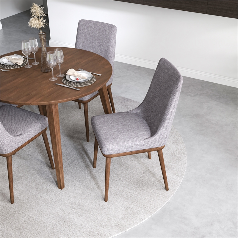 Allora 5-Piece Mid-Century Modern Dining Set with 4 Fabric Dining Chairs in Grey