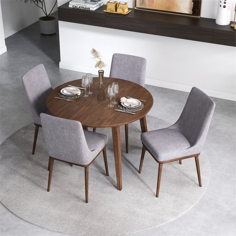 Allora 5-Piece Mid-Century Modern Dining Set with 4 Fabric Dining Chairs in Grey