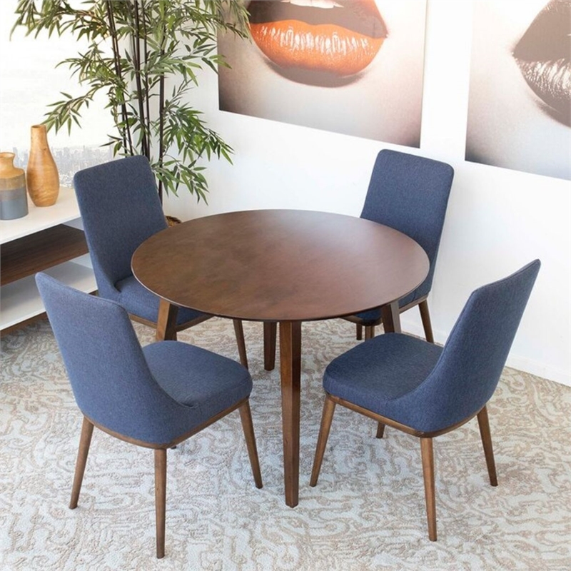 Allora Mid Century Modern 5-Piece Dining Set w/ 4 Fabric Dining Chairs in Blue