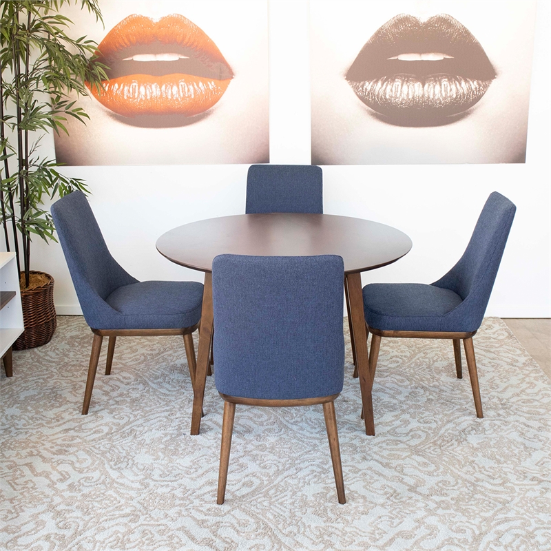 Allora Mid Century Modern 5-Piece Dining Set w/ 4 Fabric Dining Chairs in Blue