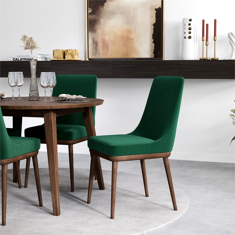 Allora 5-Piece Mid-Century Dining Set with 4 Velvet Dining Chairs in Green