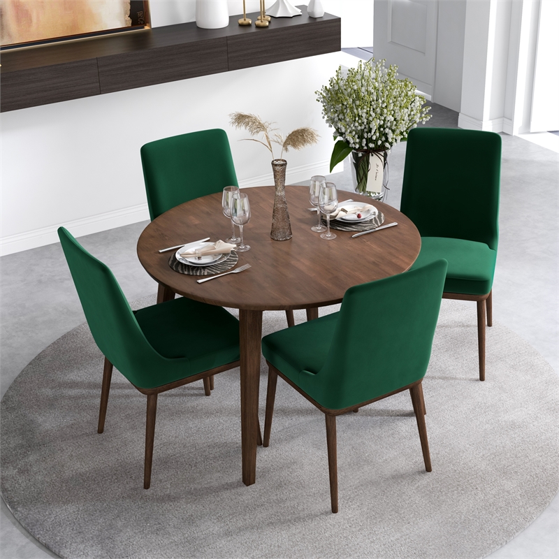 Allora 5-Piece Mid-Century Dining Set with 4 Velvet Dining Chairs in Green