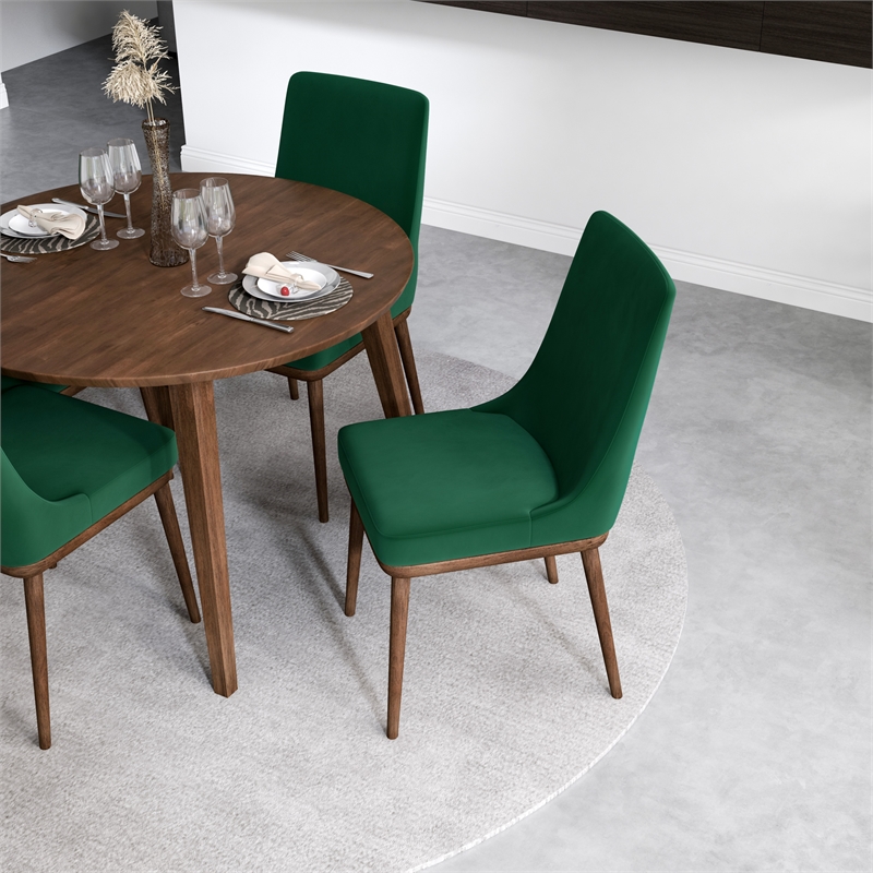 Allora 5-Piece Mid-Century Dining Set with 4 Velvet Dining Chairs in Green