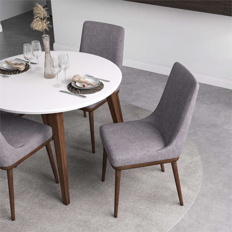 Allora 5-Piece Mid-Century Modern Dining Set with 4 Fabric dining chairs in Gray