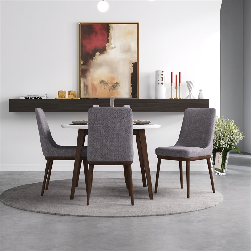 Allora 5-Piece Mid-Century Modern Dining Set with 4 Fabric dining chairs in Gray