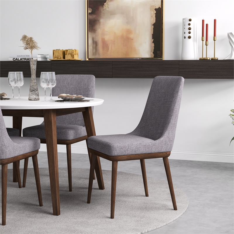Allora 5-Piece Mid-Century Modern Dining Set with 4 Fabric dining chairs in Gray