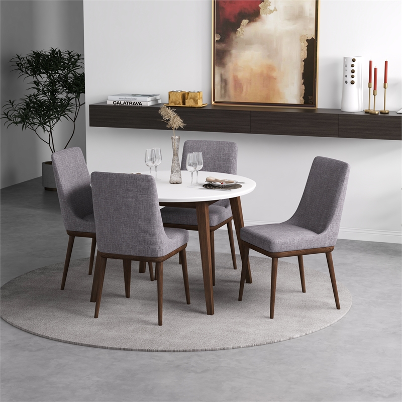 Allora 5-Piece Mid-Century Modern Dining Set with 4 Fabric dining chairs in Gray
