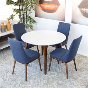 Allora Mid Century White Dining Set in Blue