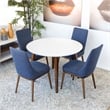 Allora Mid Century Modern White Dining Set w/4 Fabric Dining Chair in Blue