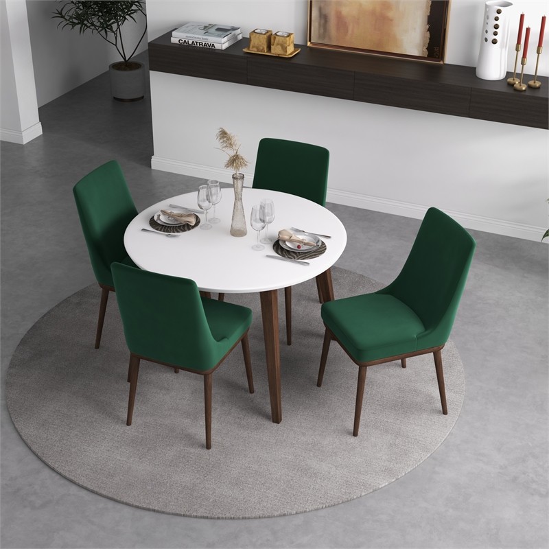 Allora 5-Piece Mid-Century Round Dining Set w/ Velvet Dining