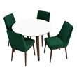 Allora 5-Piece Mid-Century Round Dining Set w/ 4 Velvet Dining Chairs in Green