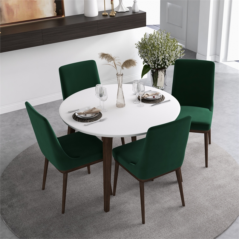 Allora 5-Piece Mid-Century Round Dining Set w/ Velvet Dining