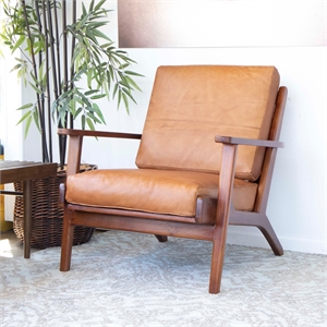 Allora Mid Century Modern Leather Lounge Chair in Tan