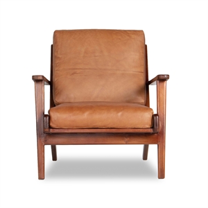 allora mid-century modern pillow back genuine leather lounge chair in tan