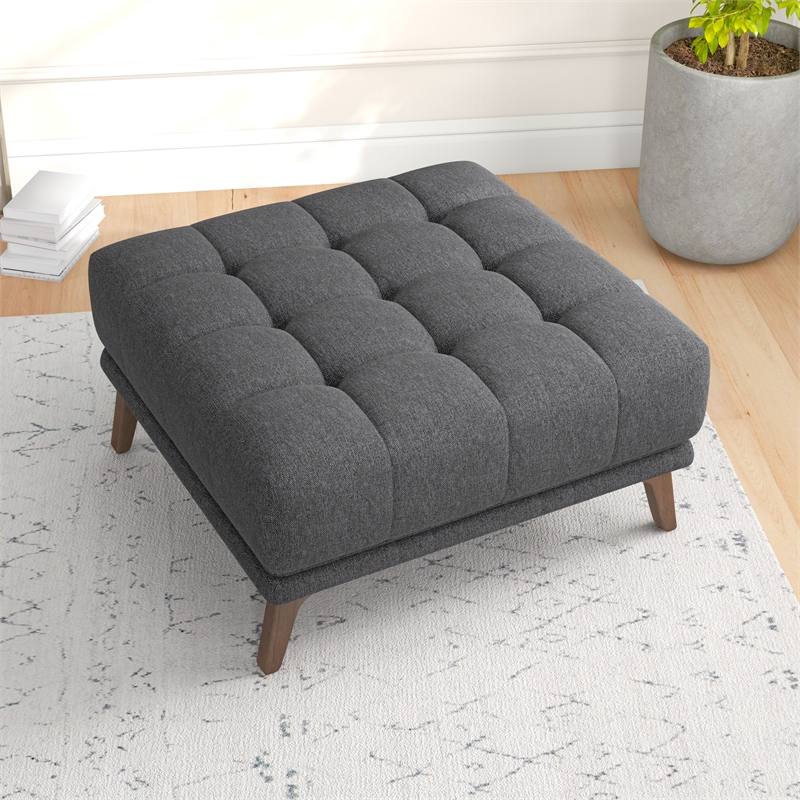 Allora Mid Century Modern Fabric Ottoman in Dark Gray
