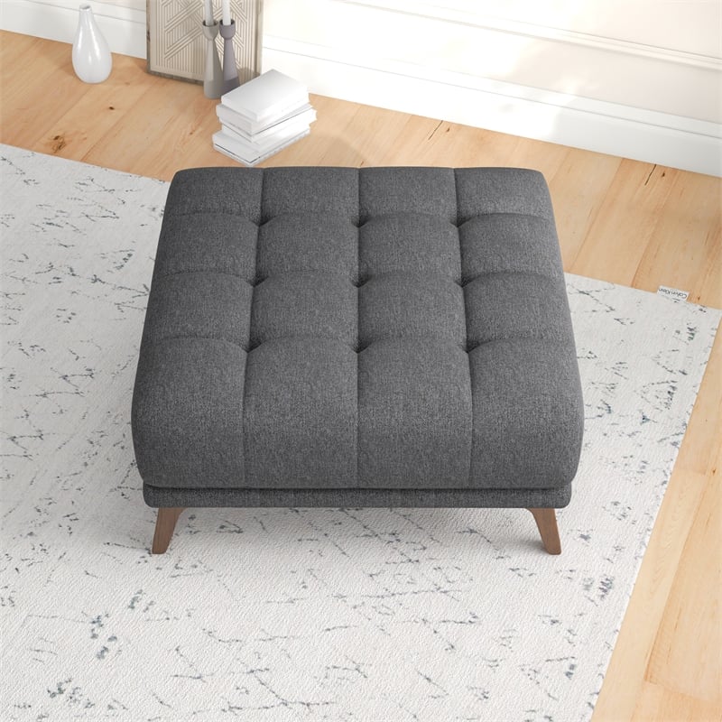 Allora Mid Century Modern Fabric Ottoman in Dark Gray