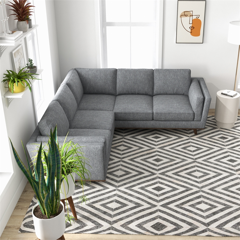 Allora Mid-Century Modern Pillow Back Right-Facing Sectional in Dark Gray