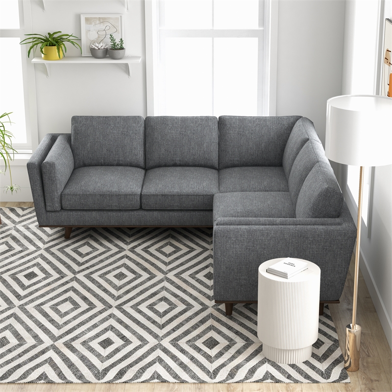 Allora Mid-Century Modern Pillow Back Right-Facing Sectional in Dark Gray