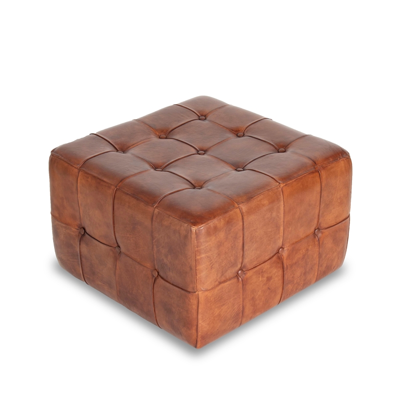 Allora Mid Century Modern Leather Ottoman in Tan Brown Cymax Business