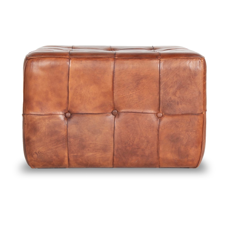 Allora Mid Century Modern Leather Ottoman in Tan Brown Cymax Business