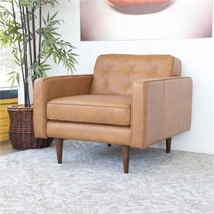 Allora Mid Century Modern Leather Lounge Chair in Tan Brown