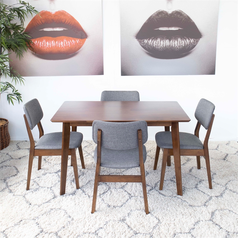 Allora 5-Piece Rectangular Dining Set w/ 4 Fabric Dining Chairs in Gray