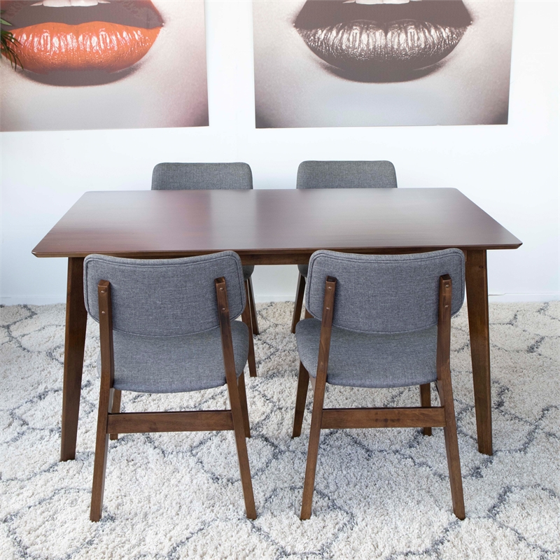 Allora 5-Piece Rectangular Dining Set w/ 4 Fabric Dining Chairs in Gray