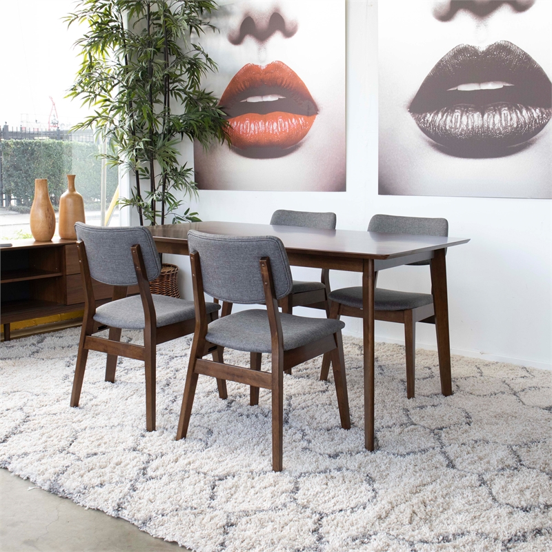 Allora 5-Piece Rectangular Dining Set w/ 4 Fabric Dining Chairs in Gray