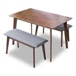 Allora Mid Century Modern 3 Piece Dining Set with Bench in Walnut