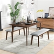 Allora Mid Century Modern 3 Piece Dining Set with Bench in Walnut