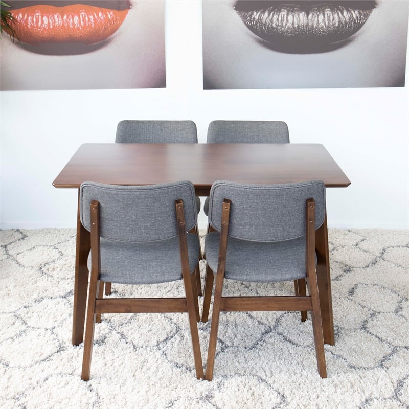Allora Mid-Century 5-Piece Solid Wood/Fabric Dining Set in Walnut