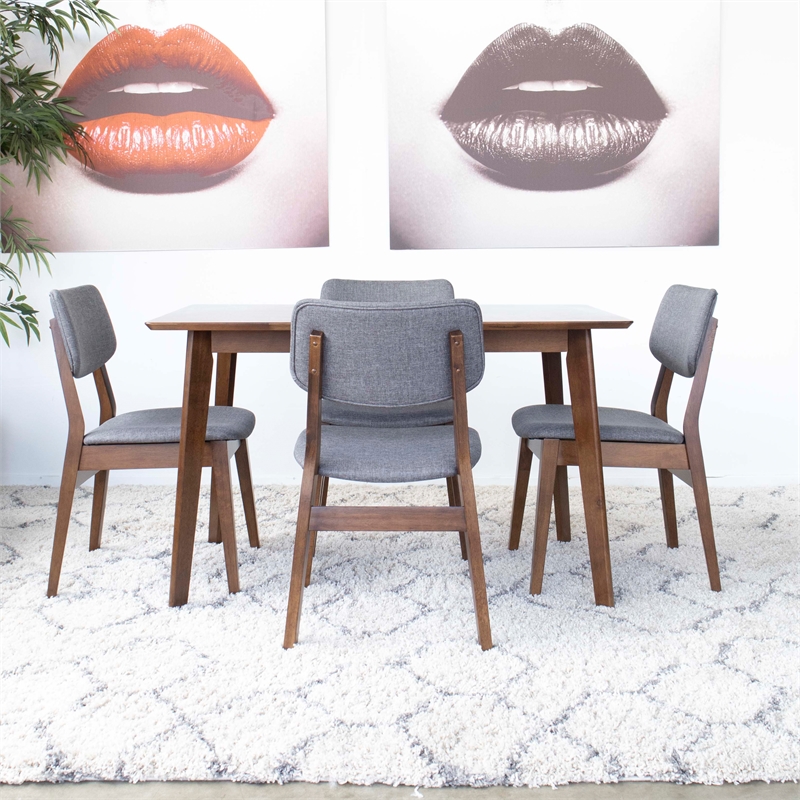 Allora Mid-Century 5-Piece Solid Wood/Fabric Dining Set in Walnut