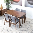 Allora Mid-Century 5-Piece Solid Wood/Fabric Dining Set in Walnut