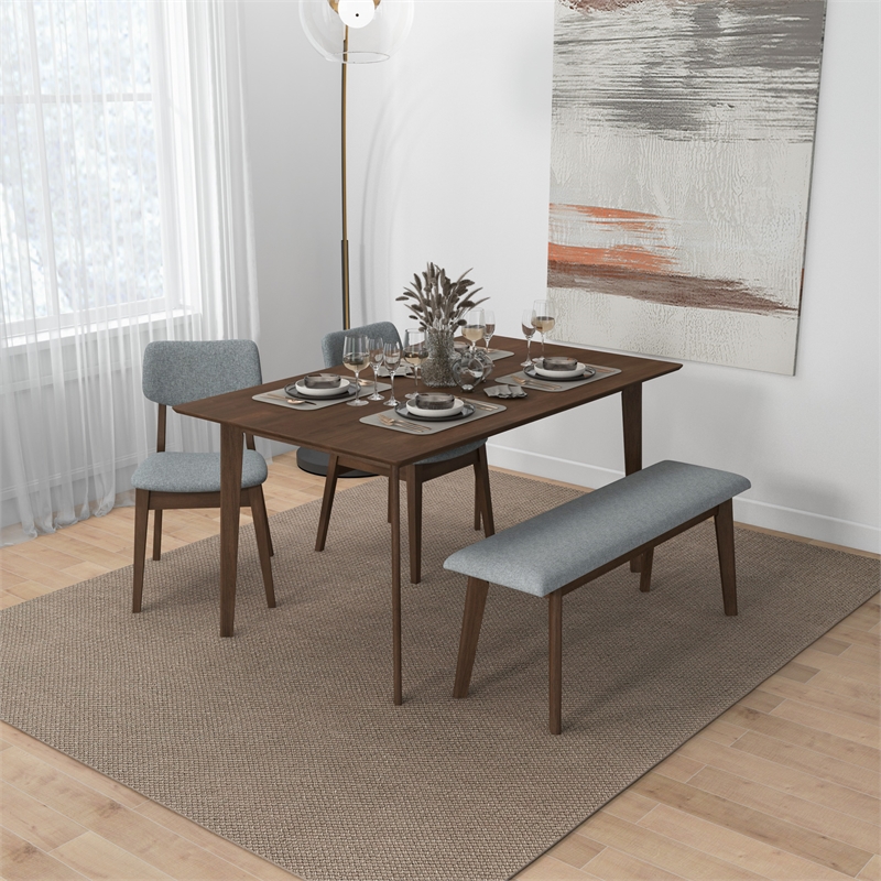 Allora Mid-Century Modern Design Large Fabric Upholstered Dining bench in Gray