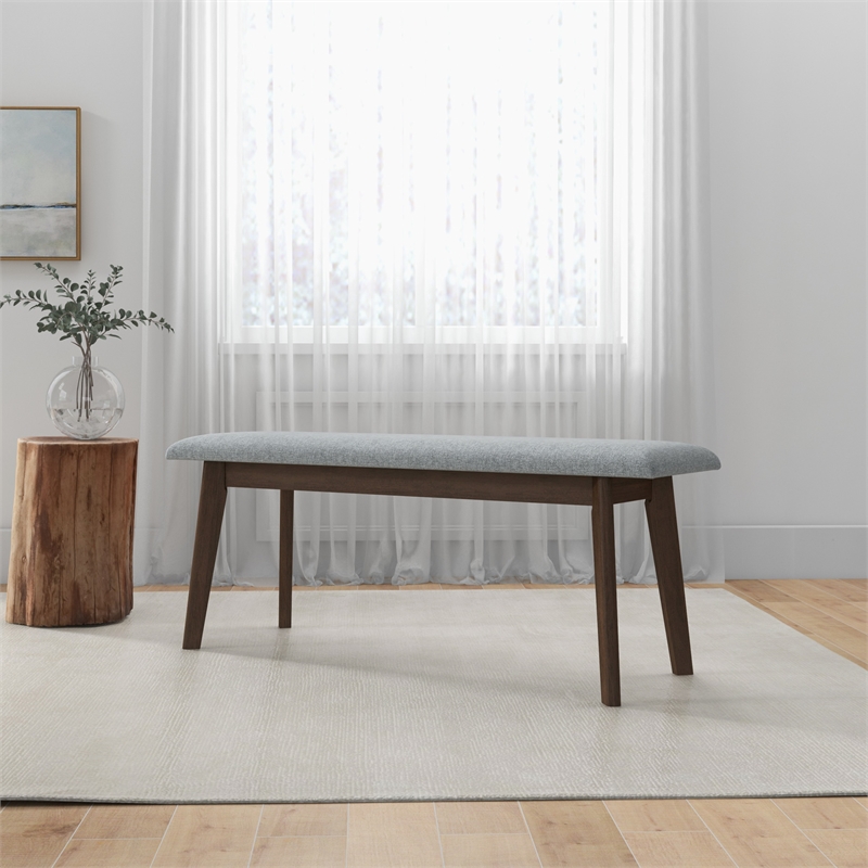 Allora Mid-Century Modern Design Small Fabric Upholstered Dining Bench in Gray