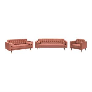 Allora Velvet Mid Century Modern Sofa Seating Set in Blush