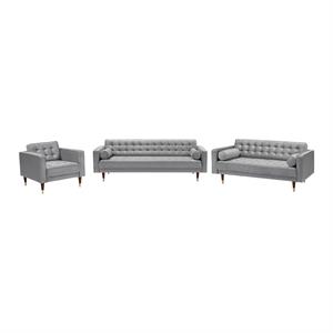 Allora Velvet Mid Century Modern Sofa Seating Set in Gray