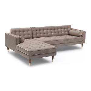 allora velvet mid century modern right sectional sofa in taupe