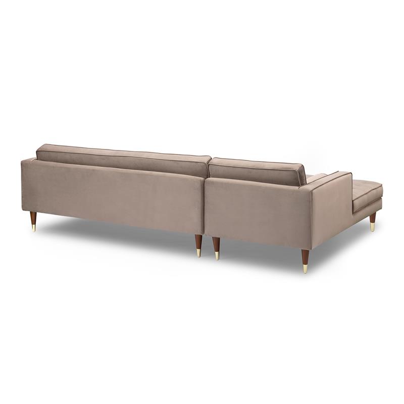 Allora Modern Velvet/Wood Right Sectional Sofa with Gold Legs in Taupe
