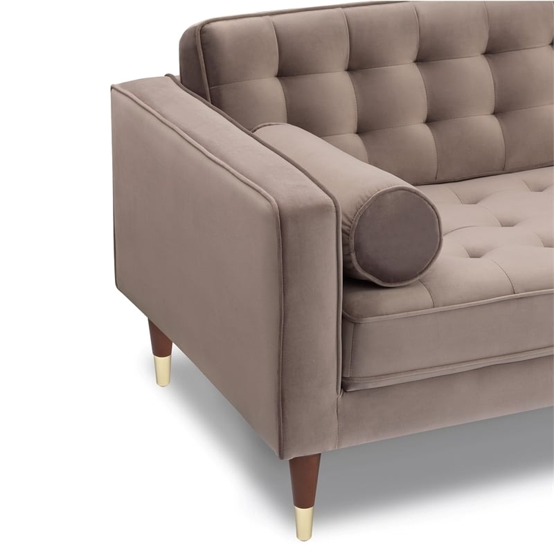 Allora Modern Velvet/Wood Right Sectional Sofa with Gold Legs in Taupe