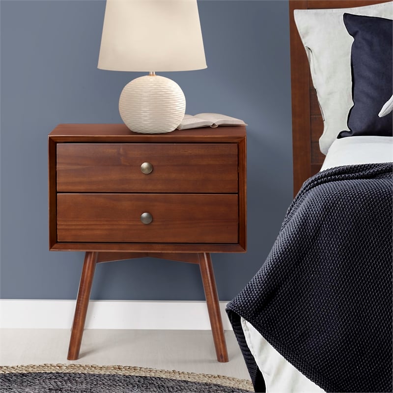 Allora Engineered Wood 2 Drawer Solid Wood Nightstand in Walnut